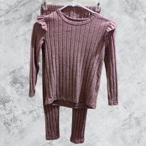 NWOT Girls Pink Ribbed Long Sleeve Top Pant Set